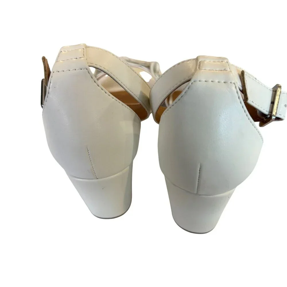 White Mountain Floral Ankle Strap Heels 10M Sandals Wedding Block Spring Easter - Picture 4 of 5